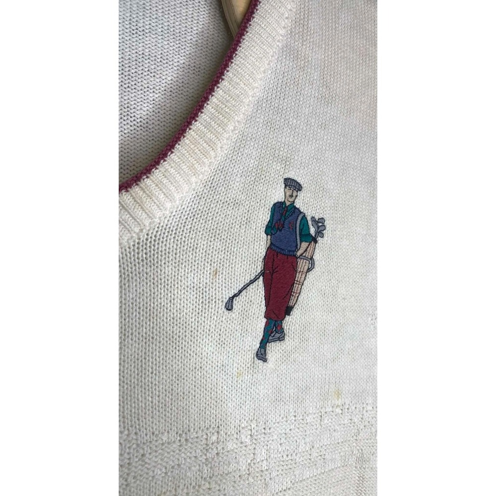 VTG Isle of Cotton Sweater Mens XL Textured Knit V Neck Pullover USA golf thrash - Picture 3 of 10